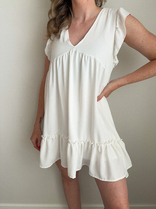 White Ruffle Summer Dress