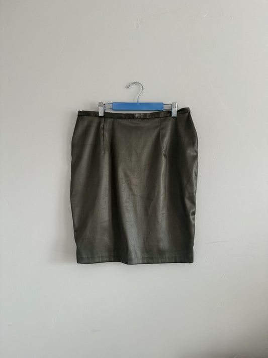 Vintage Olive Green Silky Pencil Skirt