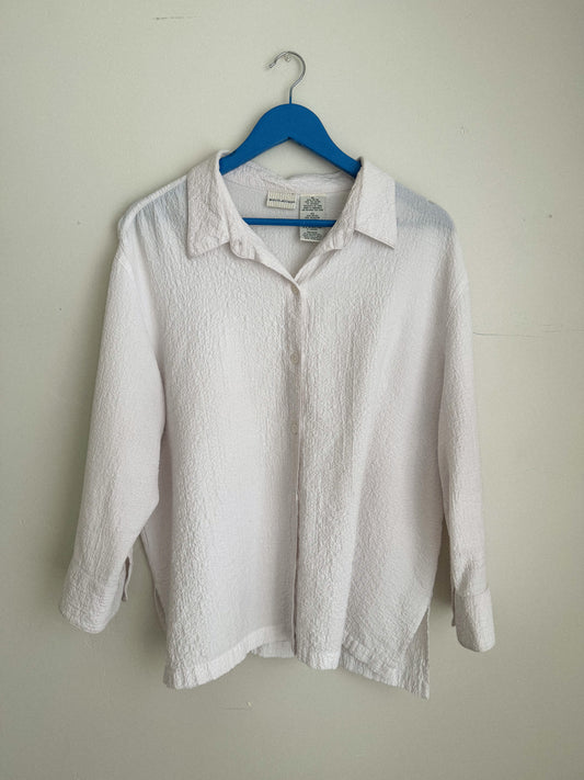 Vintage Textured White Button Up